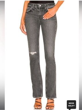 GRLFRND Hailey Low Rise Slim Boot Jeans Empire State Black Slit Hem Size 27